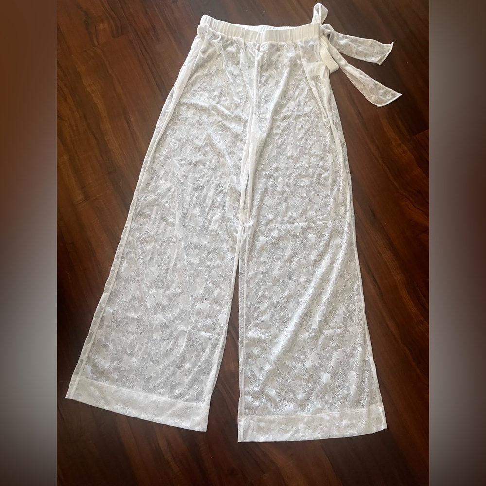 New Anatomie White Sheer Lace Wide-Leg beach  Pants - Picture 5 of 10